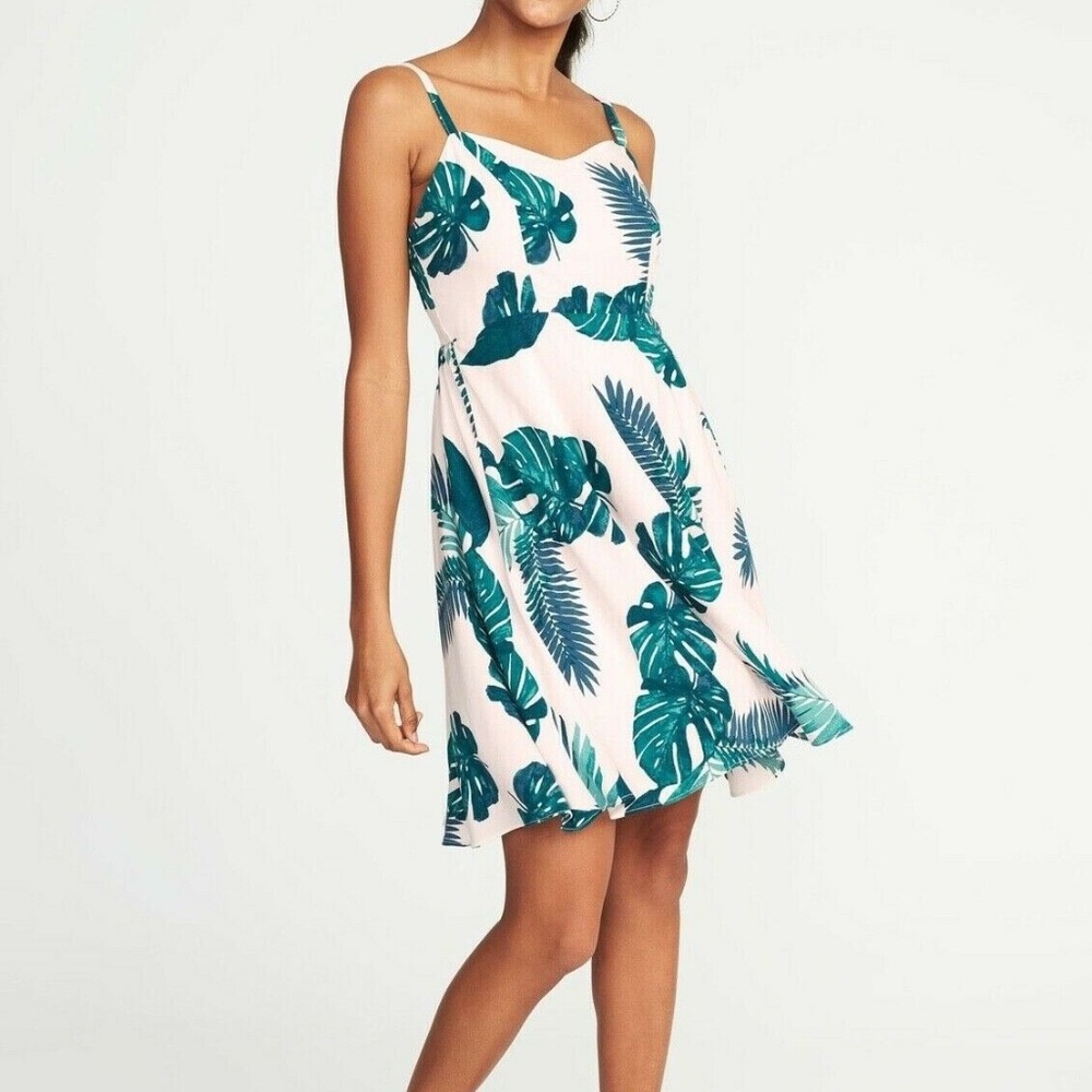 Old Navy Pink Green Leaf Print Cami Dress - Picture 1 of 7